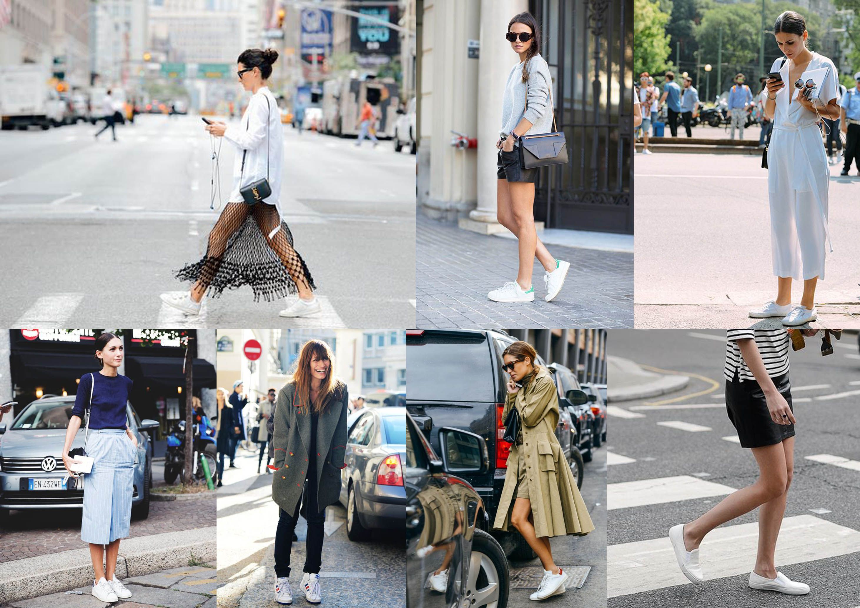White Sneakers Go Everywhere.  Popularity of White Sneaker in Various Styles