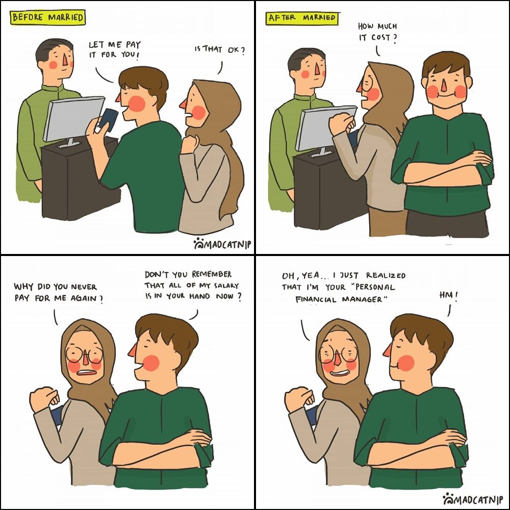 10 Ilustrasi Kehidupan Lucu Perempuan Muslim bersama Pasangannya