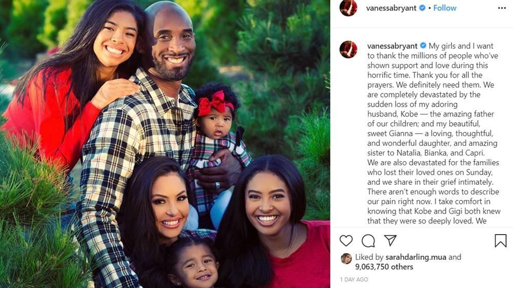 Ungkapan Kesedihan Istri Kobe Bryant Kenang Mendiang Suami & Anaknya