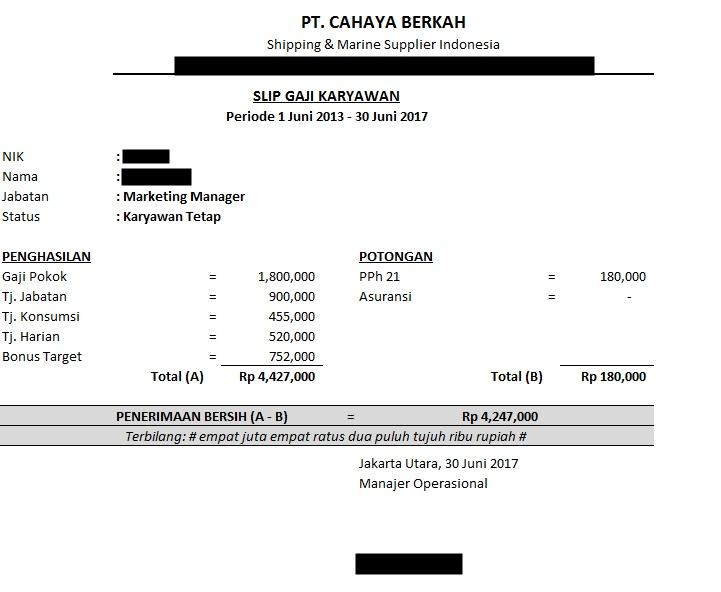 5 Contoh Slip Gaji Karyawan Lengkap Komponen Dan Format