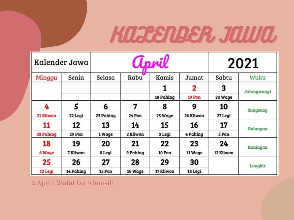 Featured image of post April 2021 Kalender Jawa Januari 2021 : Apalagi indonesia yang sejatinya memiliki dua jenis penanggalan.