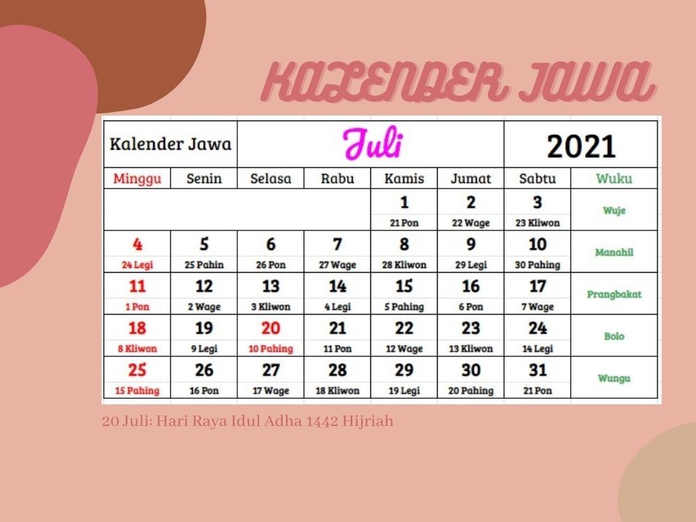 Kalender Jawa 2021 Lengkap Dengan Wuku Meskipun ada beberapa hari libur yang penanggalan hari tersebut adalah kalender islam (hijriah) dengan penanggalan masehi. kalender jawa 2021 lengkap dengan wuku