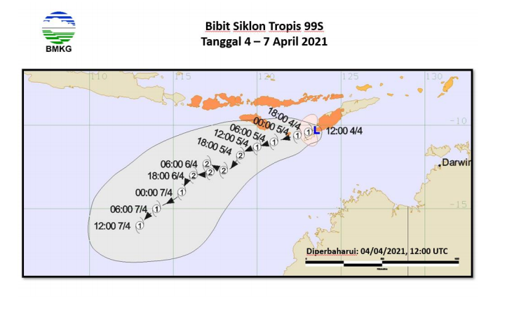 Daftar Wilayah Berpotensi Cuaca Ekstrem akibat Bibit Siklon Tropis 99S