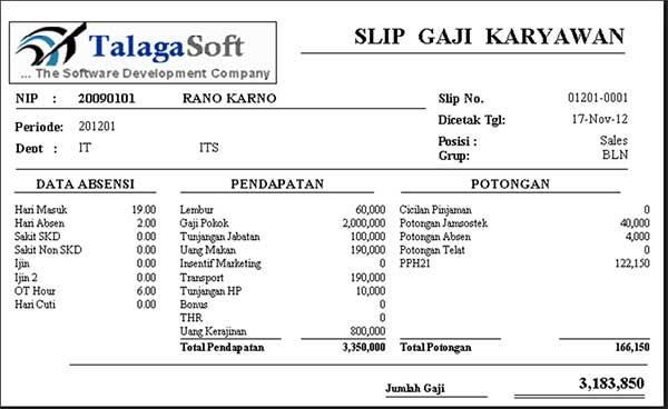 5 Contoh Slip Gaji Karyawan Lengkap Komponen Dan Format 5143