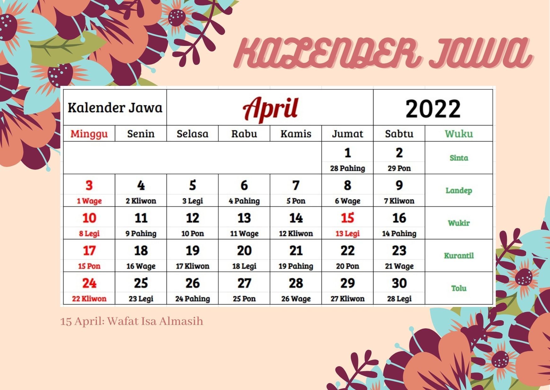 24 maret 2022 kalender jawa