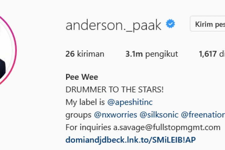 Wajahnya Ada di Instagram Anderson .Paak, Pak Tarno: "You and Me Twin"