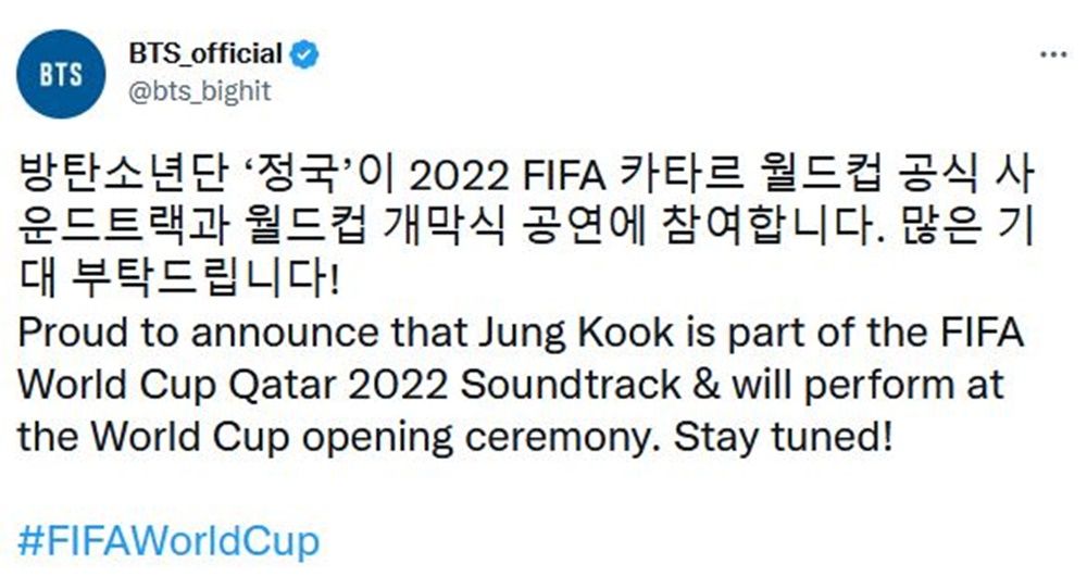 Piala Dunia 2022 Segera Dibuka, Ini Peran Jungkook 'BTS'